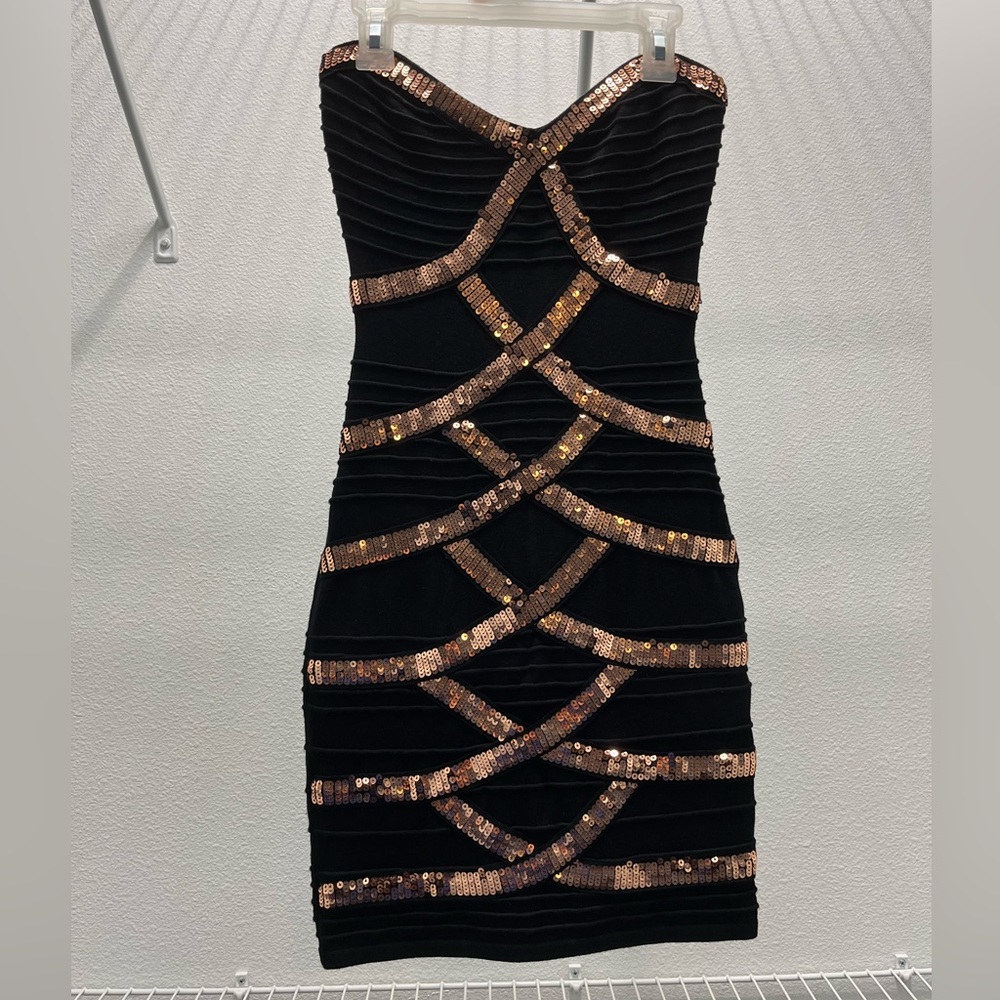 Black and gold mini dress